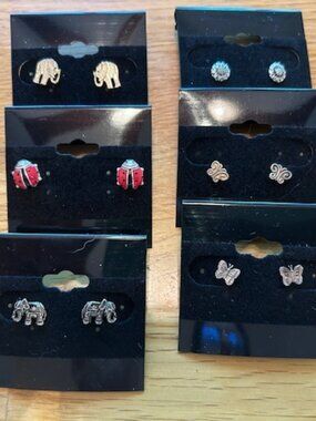 Animal Earring Bundle 7 Pairs Elephant Ladybug Butterfly Nature Cute Stud Lot